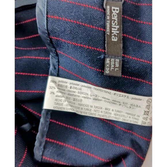 Bershka Mini Skirt Size L Blue Red Buckle Asymmetrical NWT - Picture 5 of 7